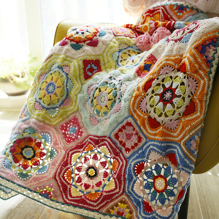 Handmade Crocheted Persian Tile Blanket Creative Flower Weaving